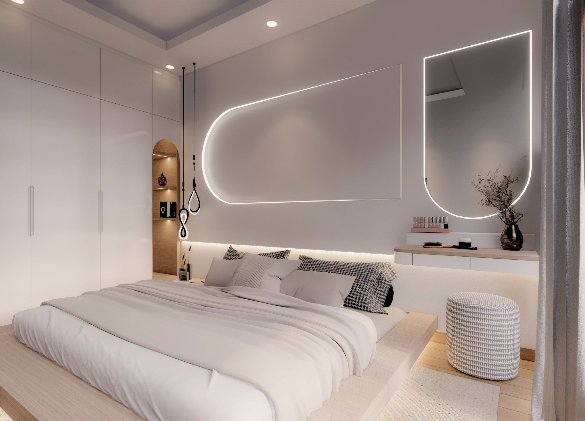 hiết kế phòng ngủ đẹp hiện đại với những vật liệu nội thất hiện đại, mang lại không gian sang trọng và tối giản