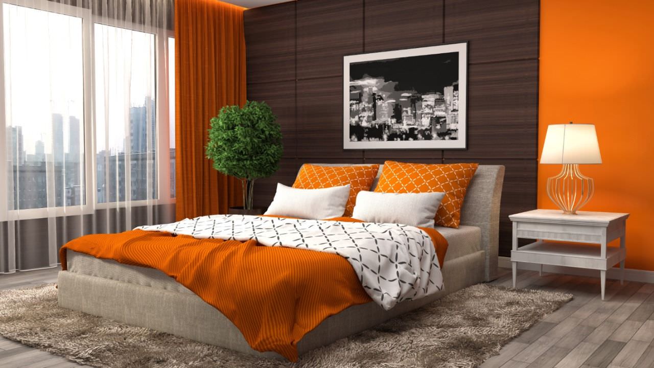 Mẫu phòng ngủ đẹp tông màu đỏ cam hợp với người mệnh Thổ và Hỏa