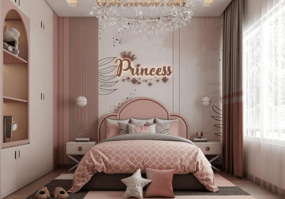 Thiết kế phòng ngủ cho bé gái màu hồng pastel 