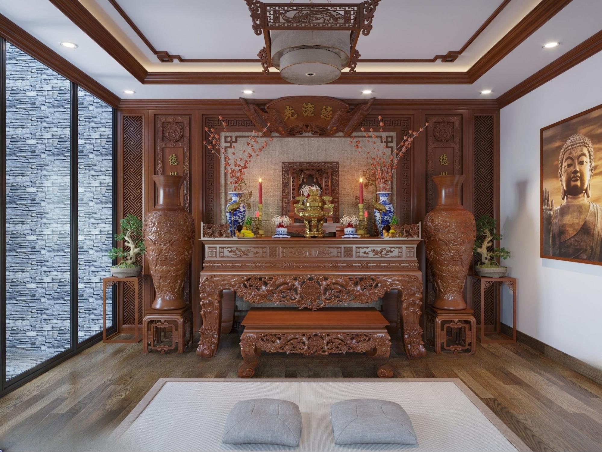 Phòng thờ nhỏ gọn nhưng trang nghiêm cho nhà cấp 4 