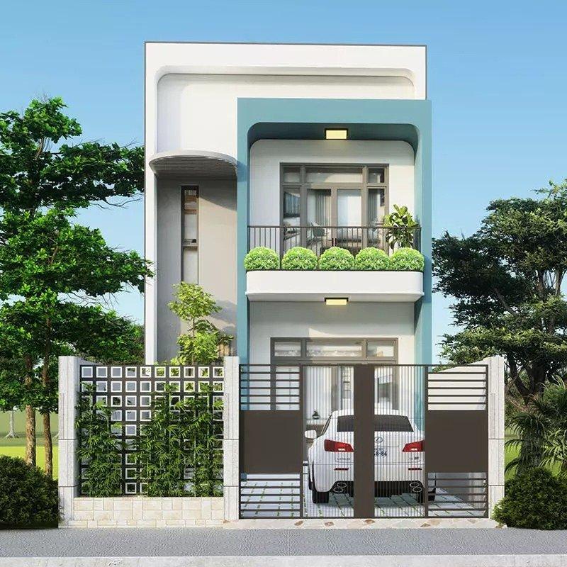 Mẫu thiết kế giếng trời cho nhà ống 2 tầng phong cách hiện đại