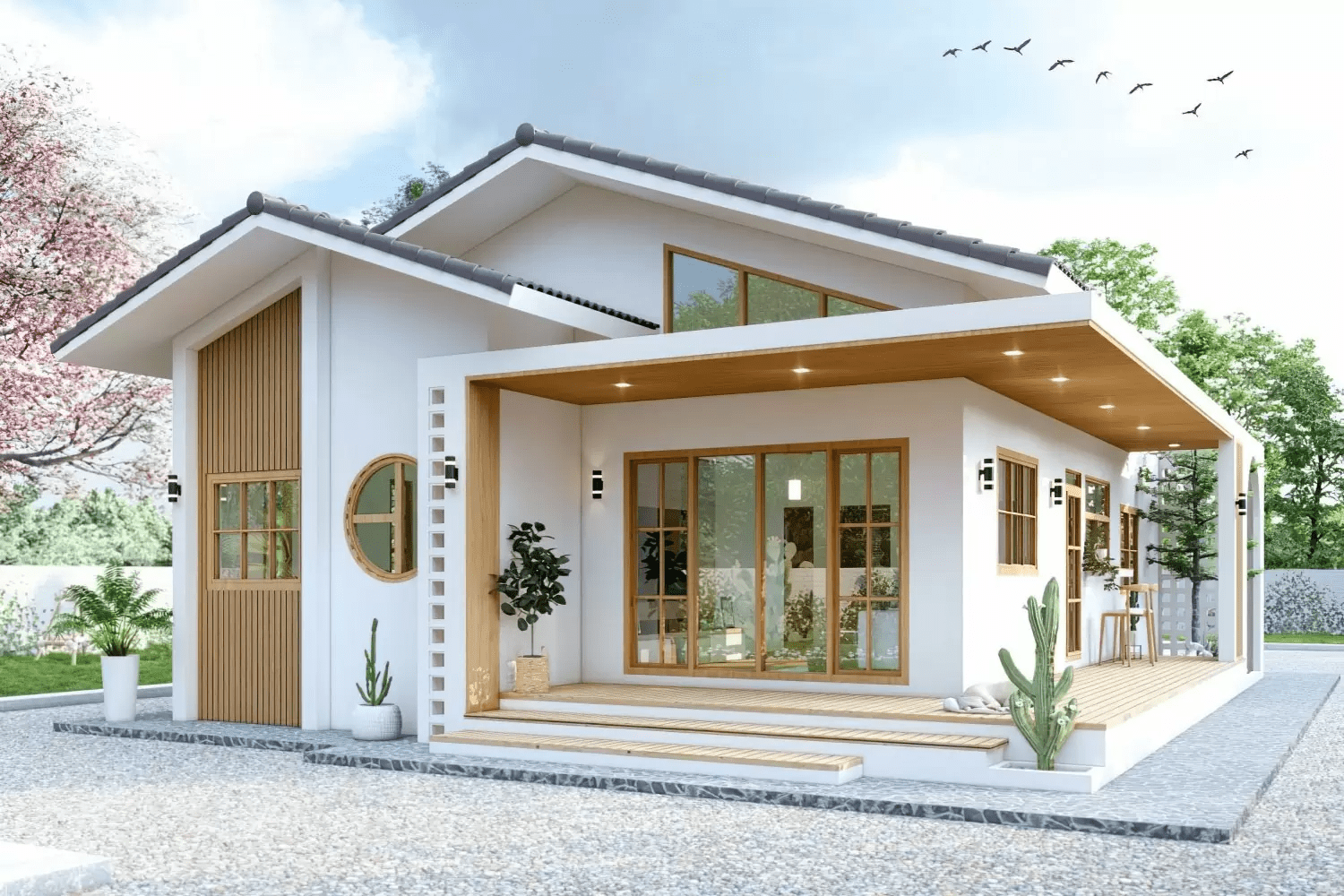 Mẫu thiết kế nhà cấp 4 nông thôn 3 phòng ngủ với không gian sân vườn xanh mát