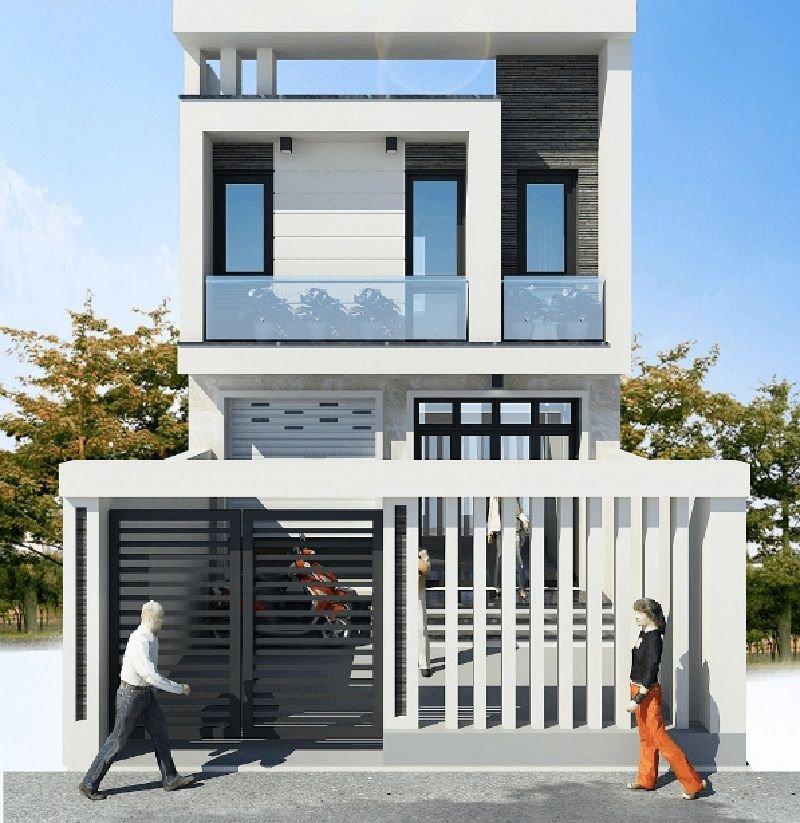 Mẫu thiết kế nhà ống 2 tầng 3 phòng ngủ có gara để xe