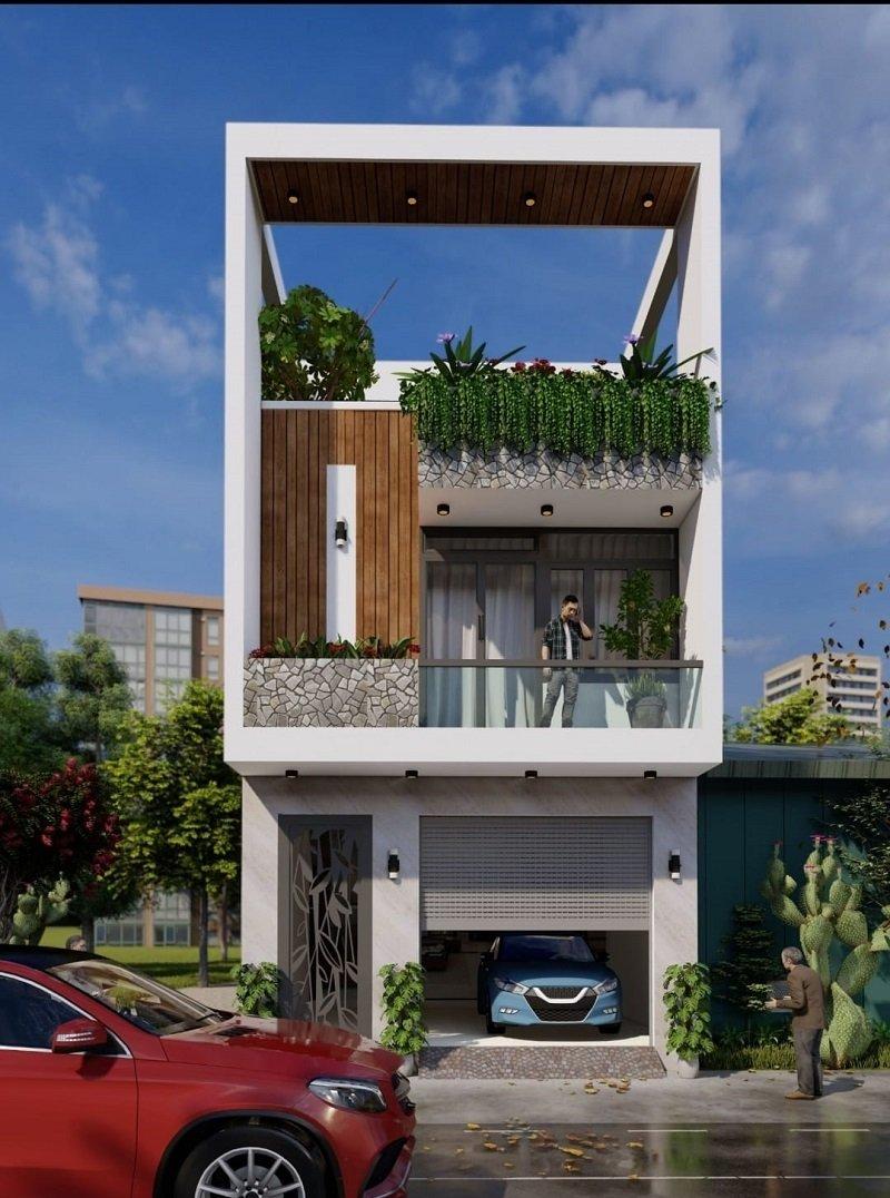 Mẫu thiết kế nhà ống có trần thạch cao 2 tầng 1 tum 3 phòng ngủ
