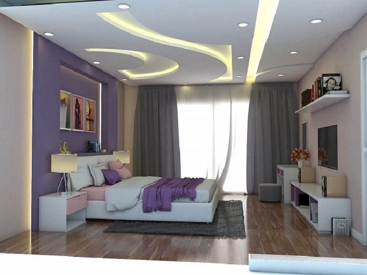 Trần thạch cao phòng ngủ dạng lượn sóng sáng tạo cho căn phòng ngủ ấn tượng hơn