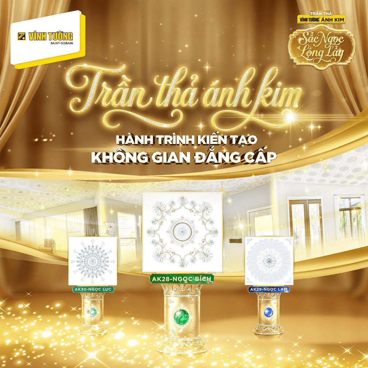 Mẫu trần la phông Vĩnh Tường Ánh Kim sang trọng, đẹp mắt