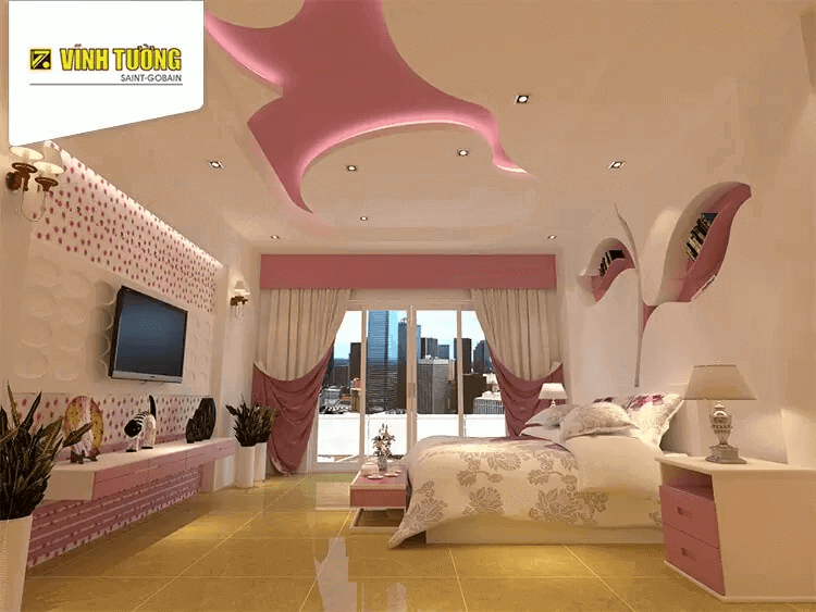 Mẫu trần hồng cho phong cách phòng ngủ "bánh bèo", dễ thương