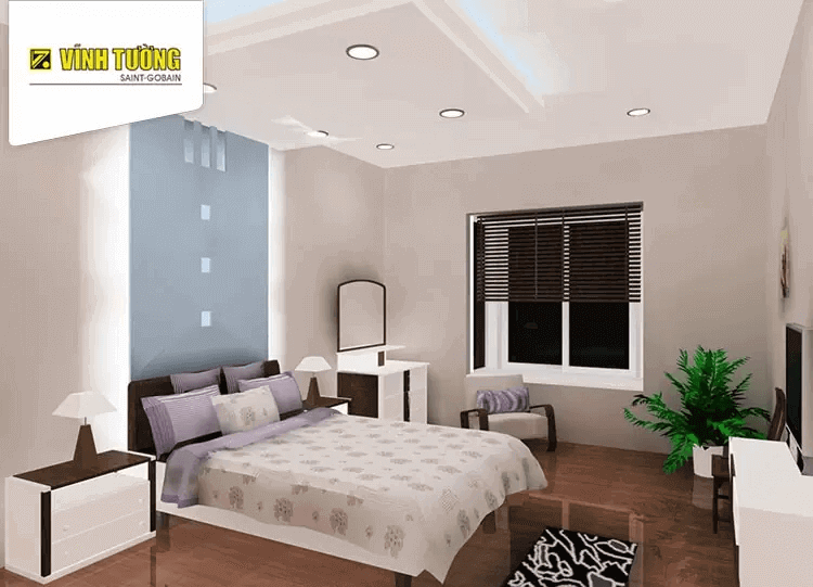 Phòng ngủ thiết kế đơn giản, tinh tế với trần thạch cao trắng 