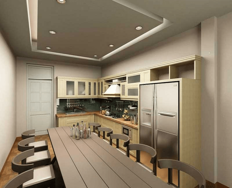 Mẫu trần thạch cao hình chữ nhật đẹp dành cho phòng bếp chung cư