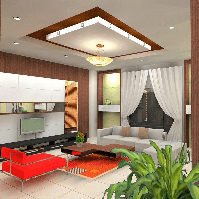 Mẫu trần thạch cao phòng khách hình chữ nhật đẹp, phối màu đơn giản