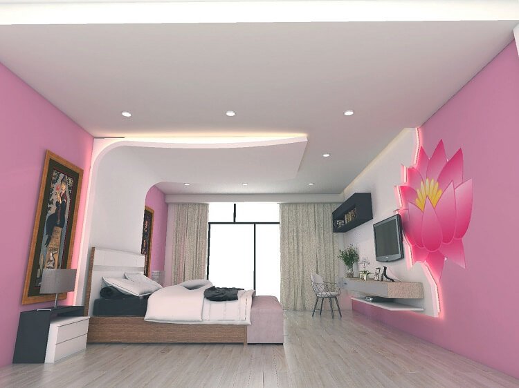 Mẫu trần phòng ngủ dành cho vợ chồng họa tiết sen hồng