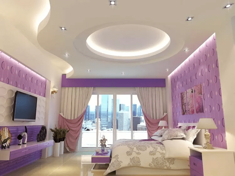 Mẫu trần thạch cao phòng ngủ hình tròn đẹp, thiết kế hiện đại