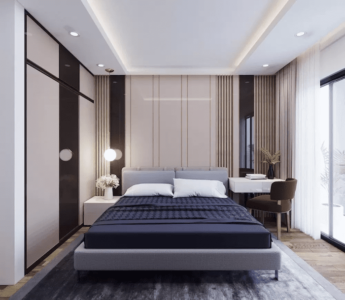 Mẫu trần thạch cao phòng ngủ vợ chồng diện tích 10m2 thiết kế đơn giản, hiện đại