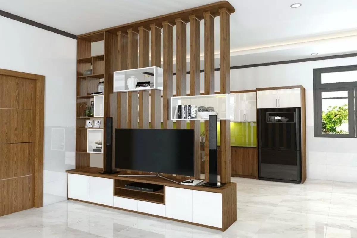 mẫu vách ngăn bếp và phòng khách 