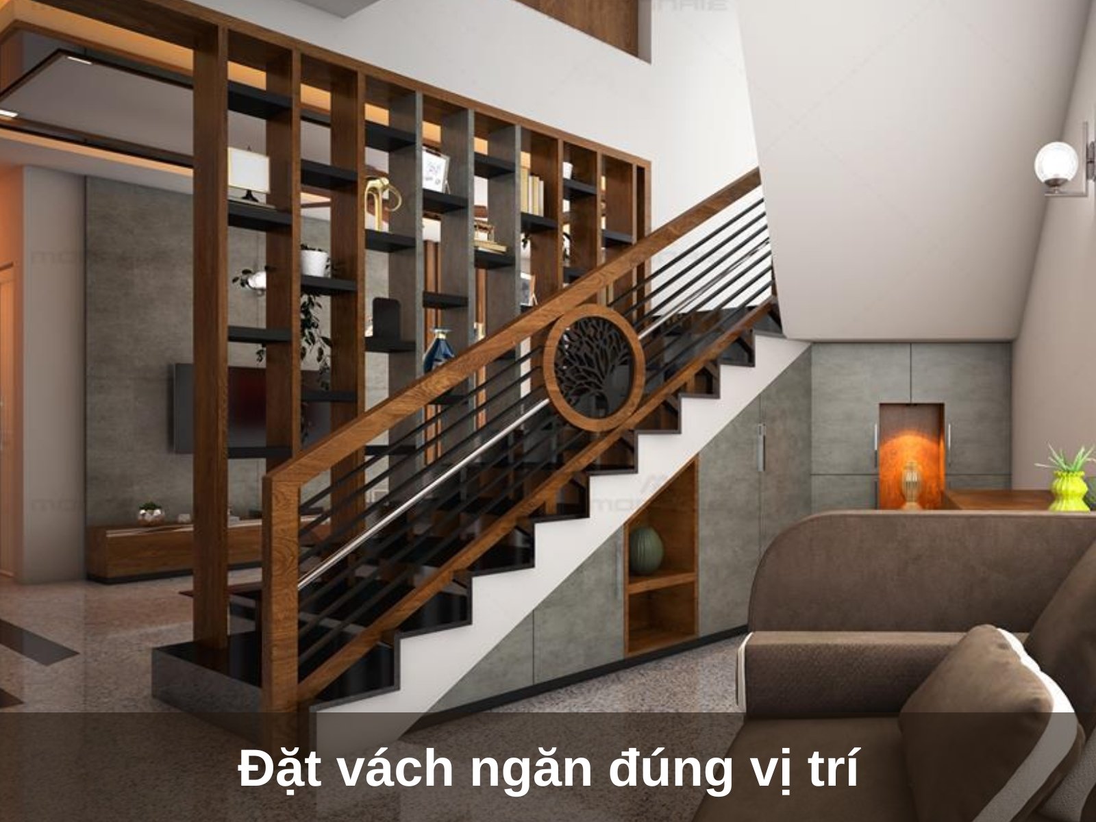 đặt vách ngăn cầu thang tam cấp