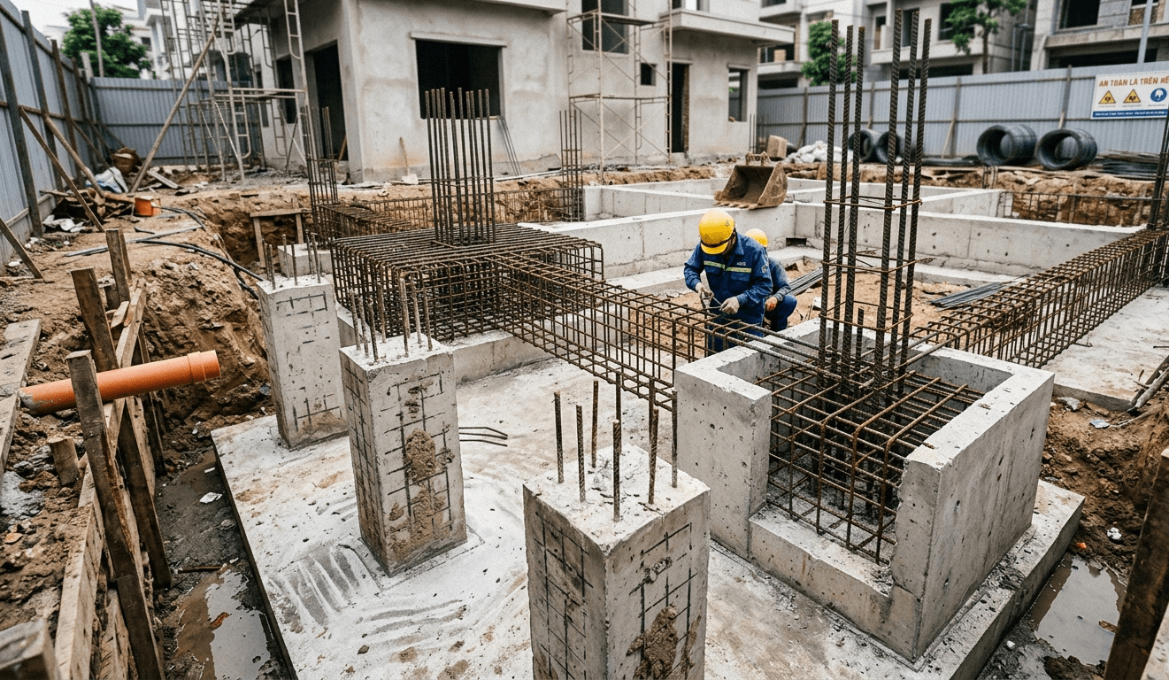 Móng cọc nhà 2 tầng có độ bền vững cao
