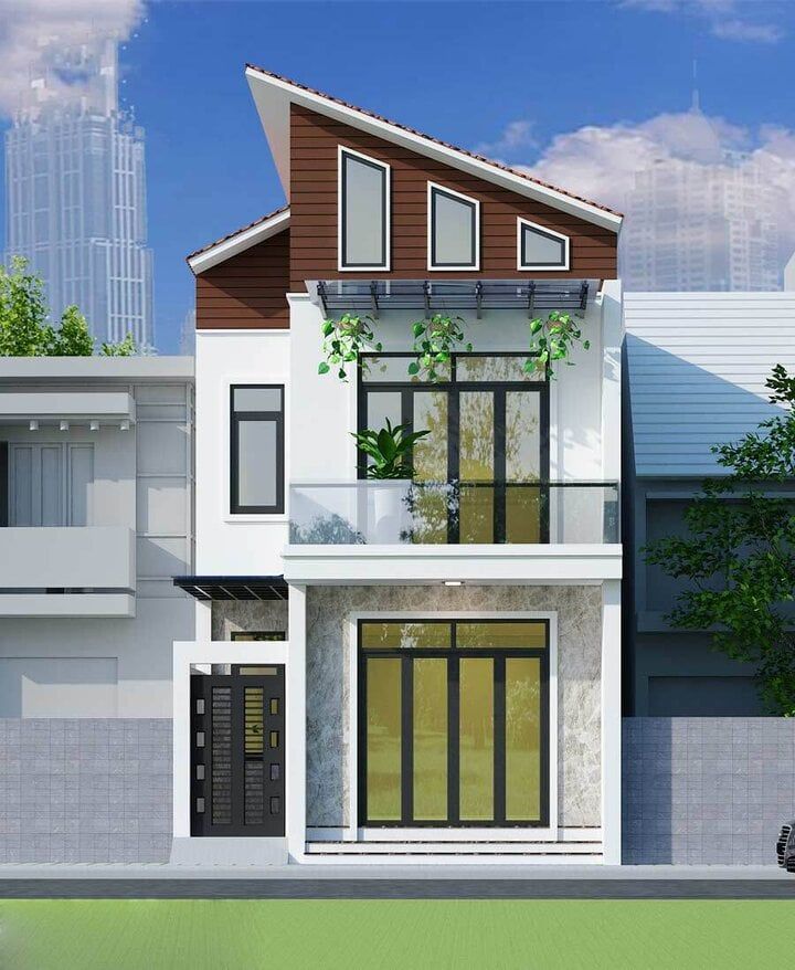 nhà 1 trệt 1 lầu 400 triệu mái lệch 