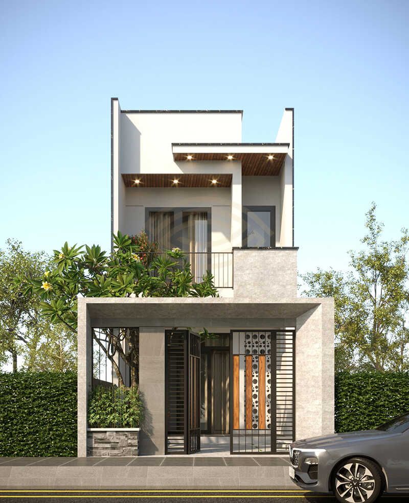 nhà 1 trệt 1 lầu tối giản 