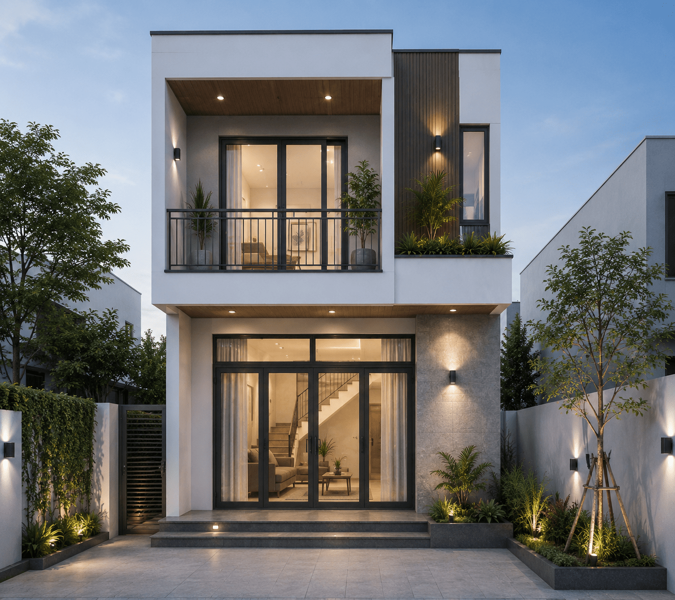 Nhà 2 tầng với phong cách hiện đại được nhiều gia đình lựa chọn nhờ khả năng tối ưu chi phí xây dựng 