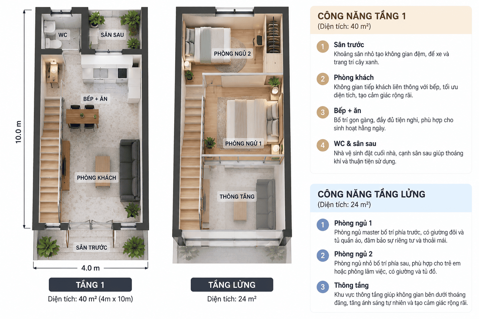 Bản vẽ công năng nhà cấp 4 gác lửng 2 phòng ngủ