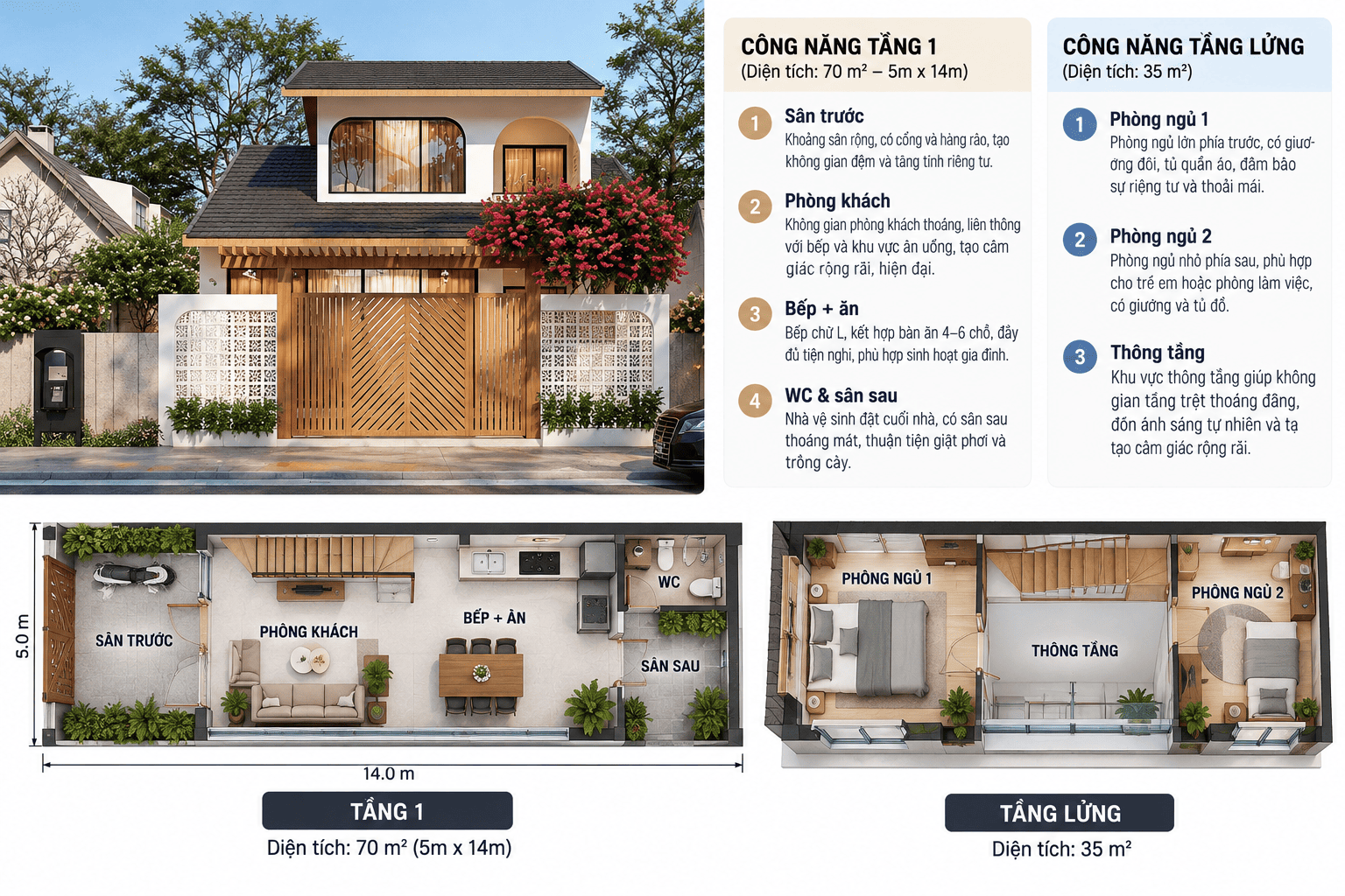 Bản vẽ công năng nhà cấp 4 gác lửng mái Thái