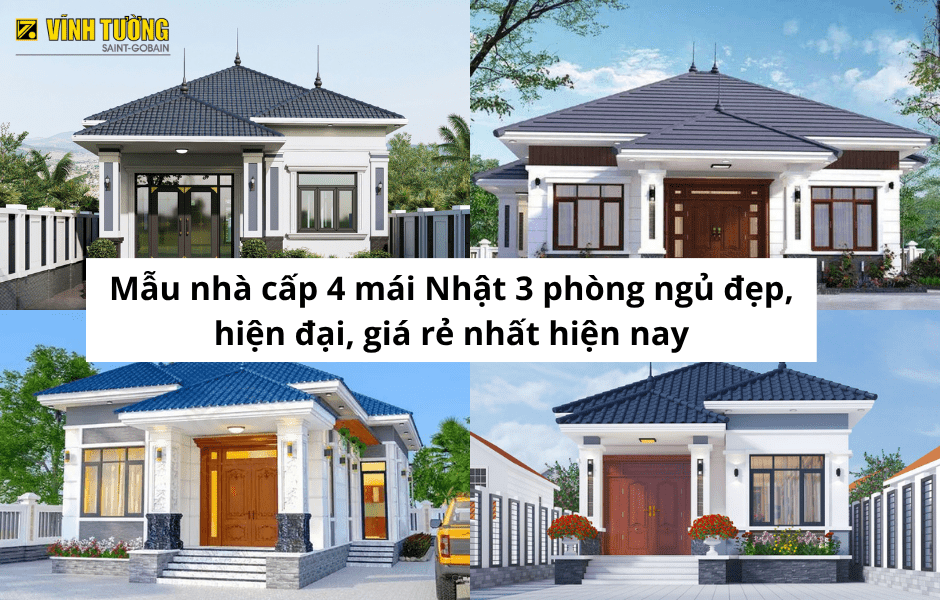 Mẫu nhà cấp 4 mái Nhật 3 phòng ngủ đẹp nhất
