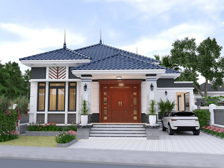 Nhà cấp 4 mái Nhật 3 phòng ngủ thiết kế khu vực sân rộng rãi