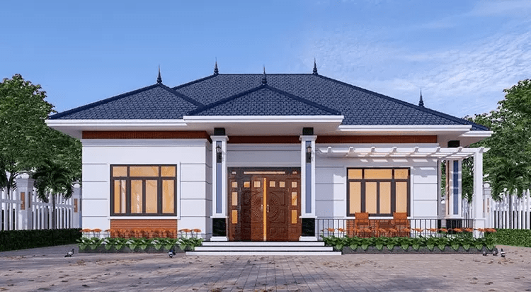 Nhà cấp 4 mái Nhật có thiết kế mái dốc nhẹ, vừa phải, được xếp chồng lên nhau và mở rộng ra các hướng