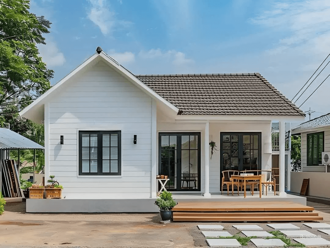 Nhà cấp 4 mái Thái 2 phòng ngủ phong cách tối giản