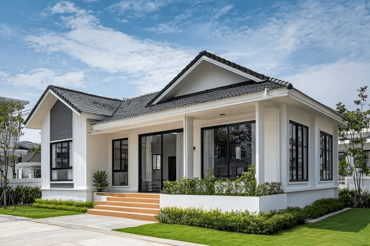 Nhà cấp 4 mái Thái 3 phòng ngủ được bao quanh nhiều cây xanh