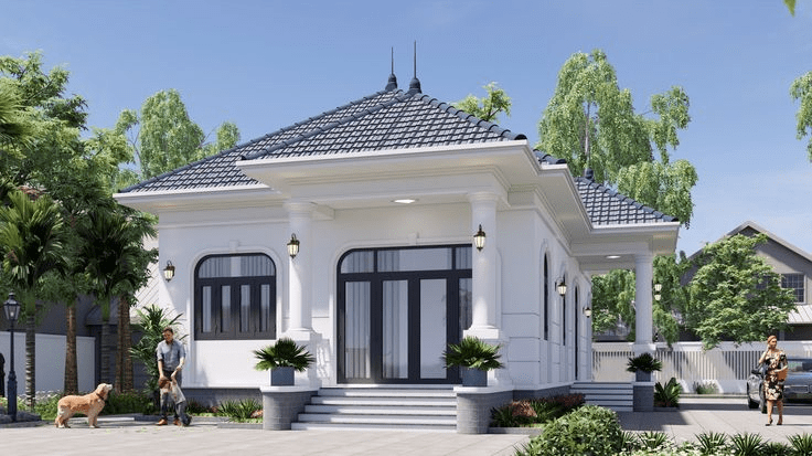 Ngôi nhà trở nên bề thế và nổi bật hơn với thiết kế mái Thái giật cấp