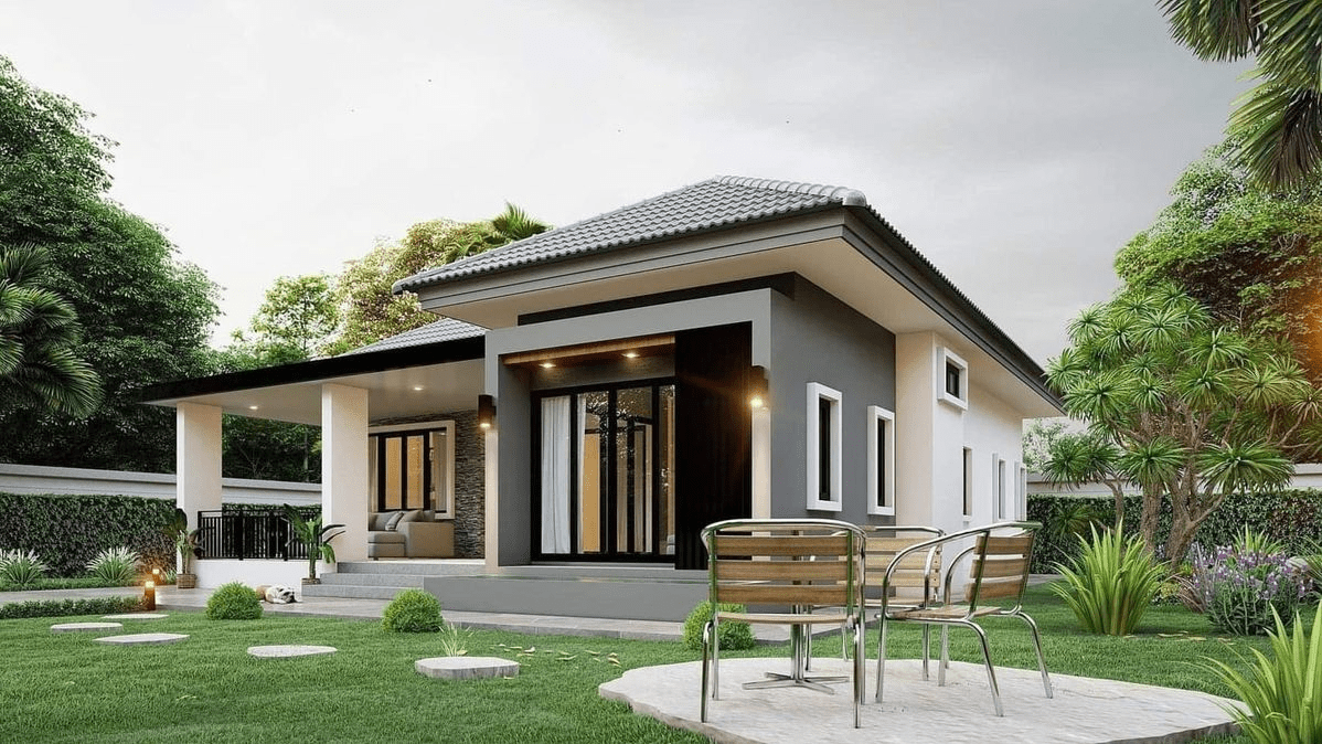 Nhà cấp 4 mái Thái 40m2 có hệ thống cửa sổ hình học
