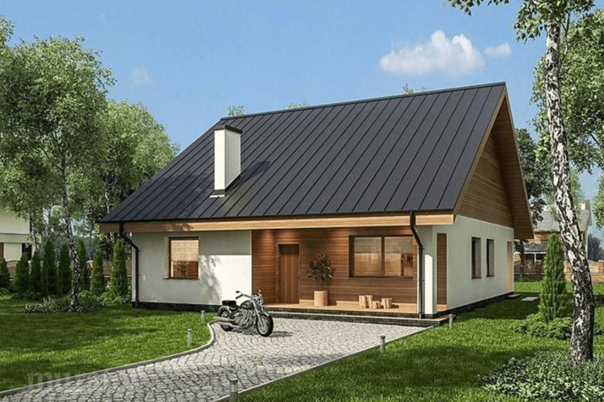 Nhà cấp 4 mái Thái 40m2 kết hợp giữa tường trơn và gỗ