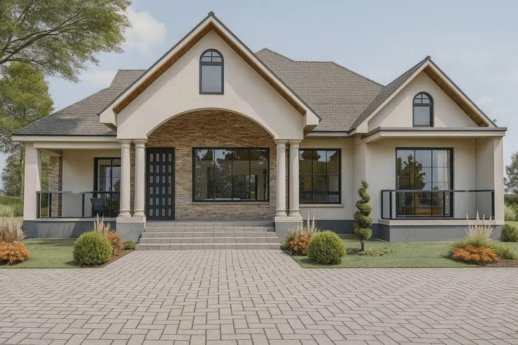 Nhà cấp 4 mái Thái 100m2 với ban công nhỏ 2 bên