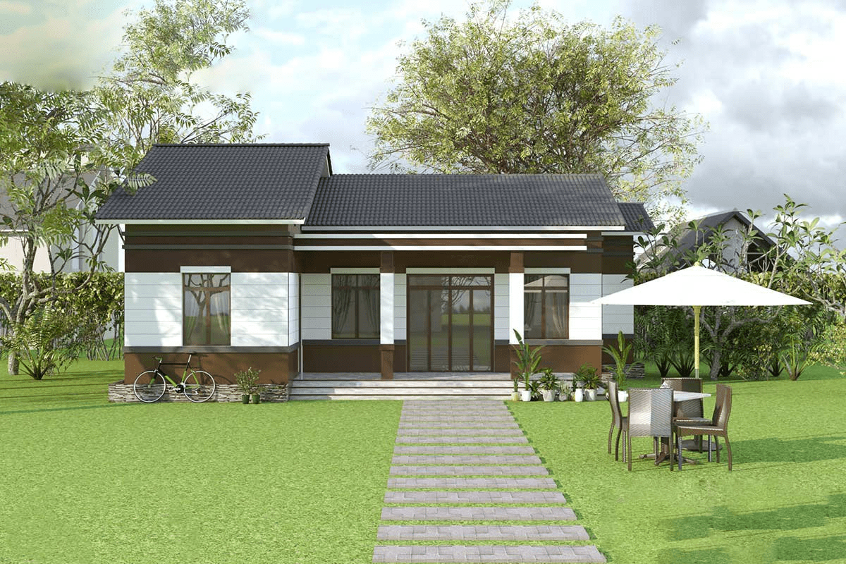 Nhà cấp 4 mái Thái 80m2 ngói xám đơn giản, hiện đại