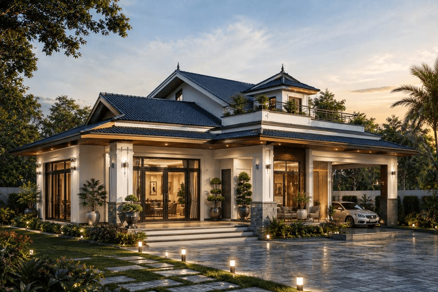 Nhà cấp 4 mái Thái chữ L giúp tối ưu mặt bằng