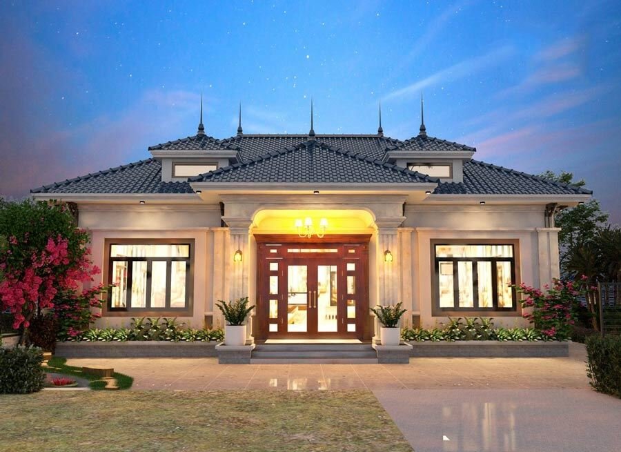 mẫu nhà cấp 4 mái thái lợp tôn sang trọng