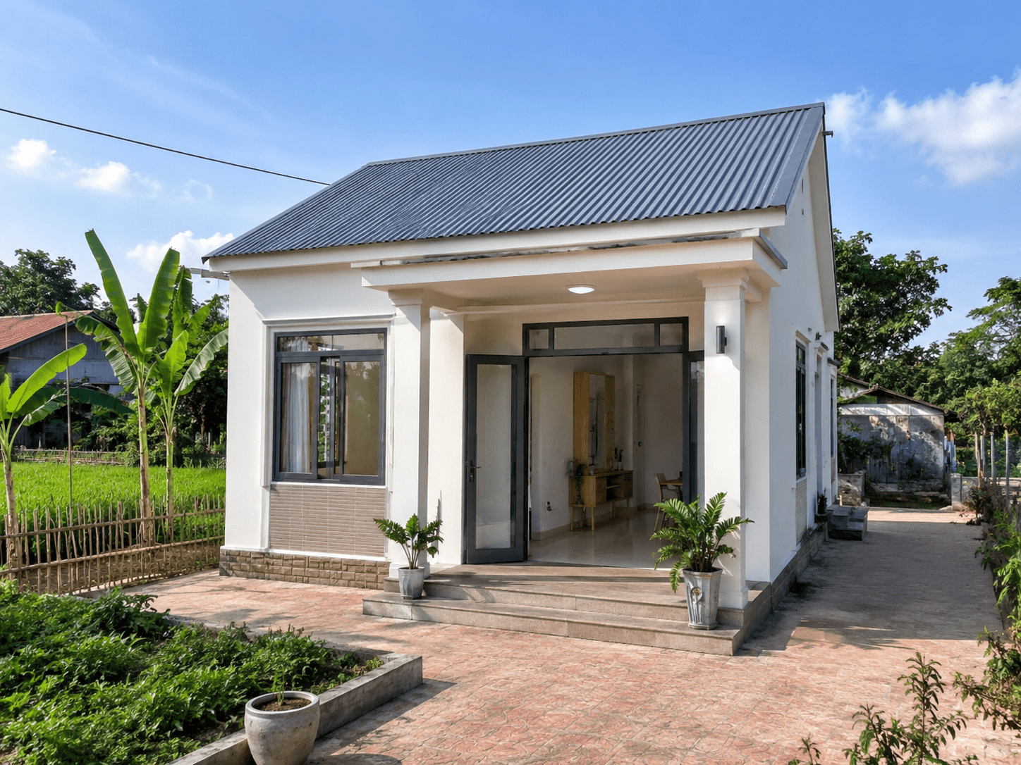 nhà cấp 4 nông thôn đơn giản 40m