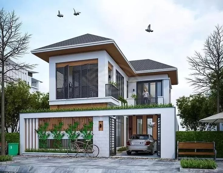 Mẫu nhà chữ L mái Nhật hiện đại, ấn tượng