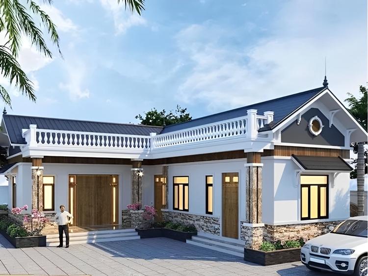 Mẫu nhà cấp 4 mái ngói chữ L hiện đại