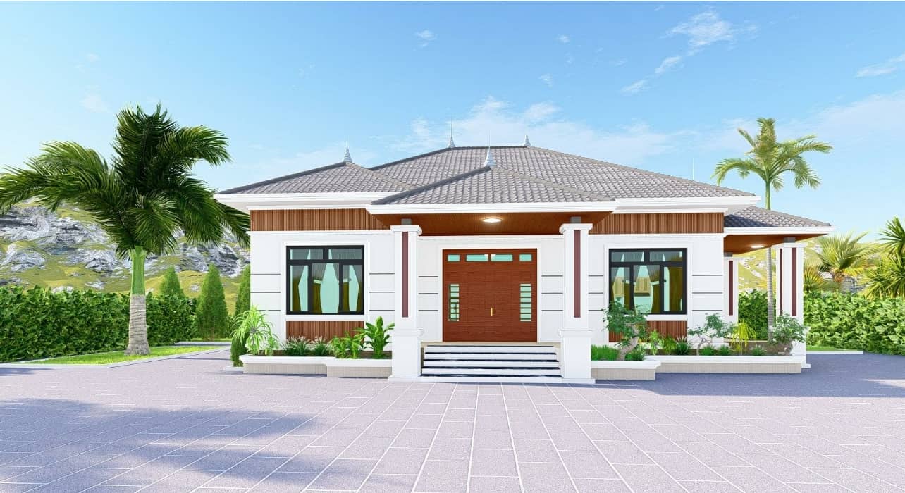 Mẫu nhà mái Nhật 1 tầng 150m2 rộng rãi, sang trọng nhất