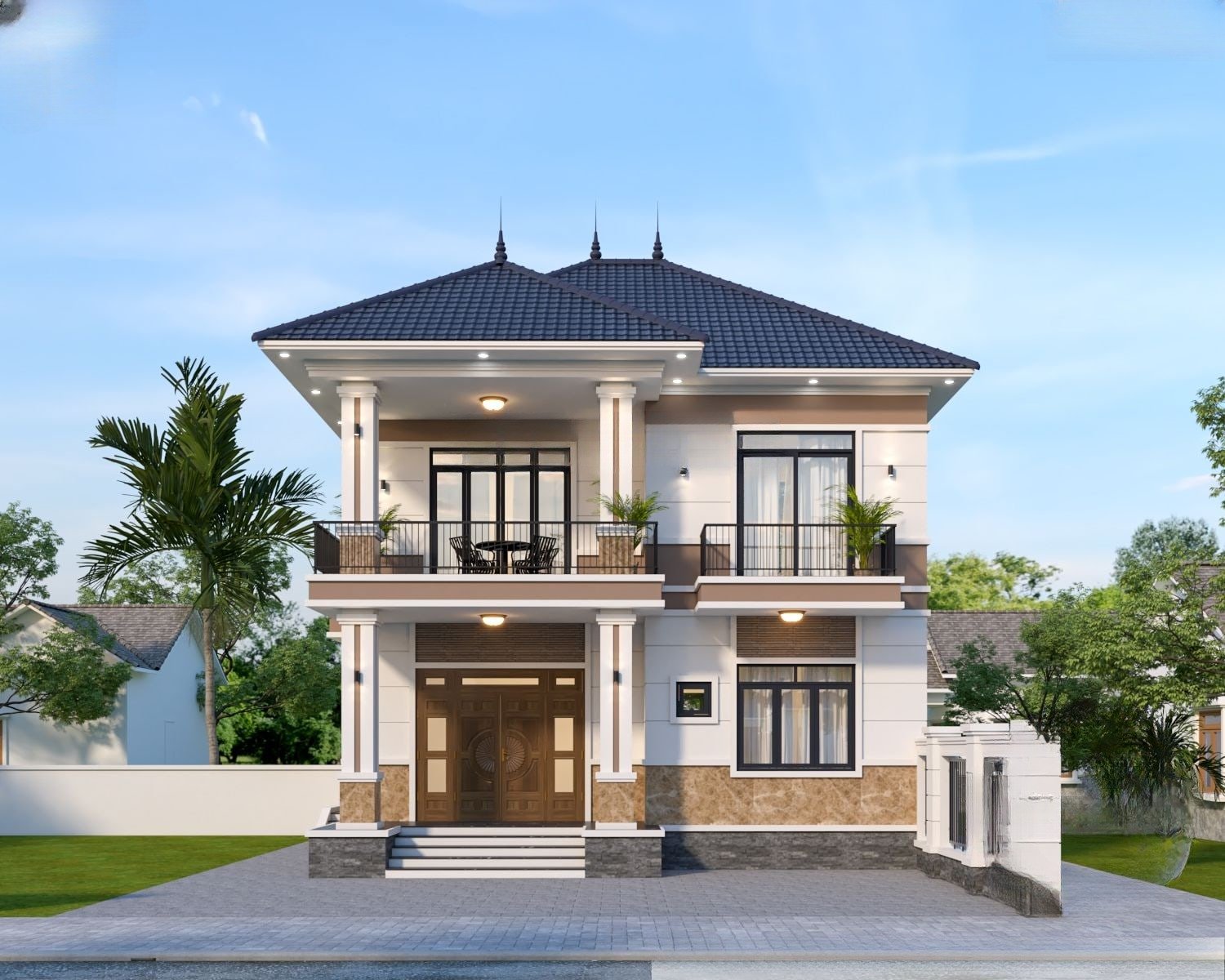 Mẫu nhà mái Nhật 2 tầng có thiết kế hài hoà, cân đối