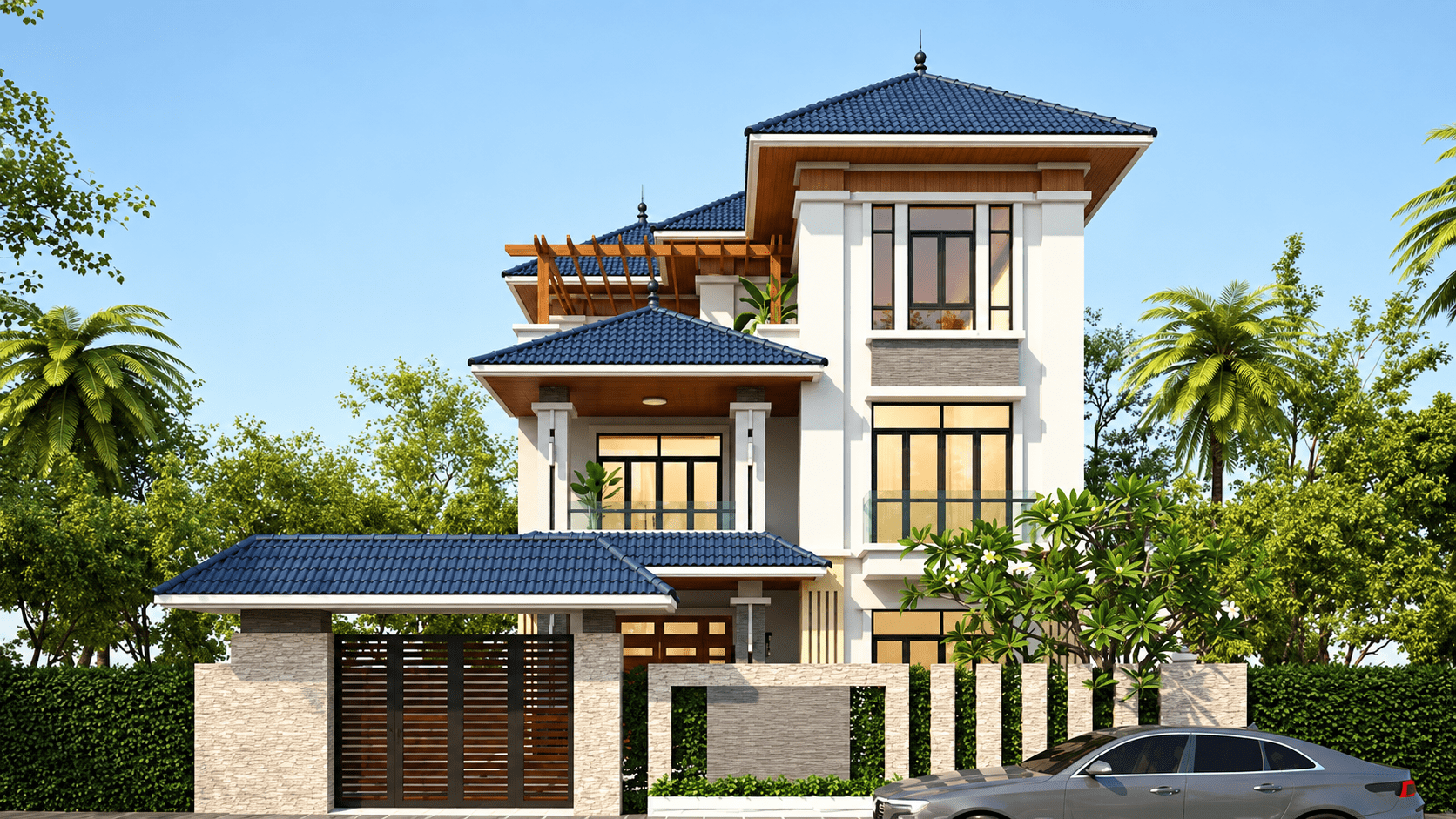 Nhà mái Nhật có mái dốc thấp, vừa giúp thoát nước mà vẫn đảm bảo thẩm mỹ