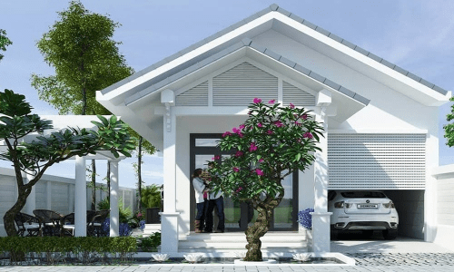 Mẫu nhà mái Thái 1 tầng có gara ô tô đáp ứng nhu cầu để xe an toàn và tiện lợi cho gia đình