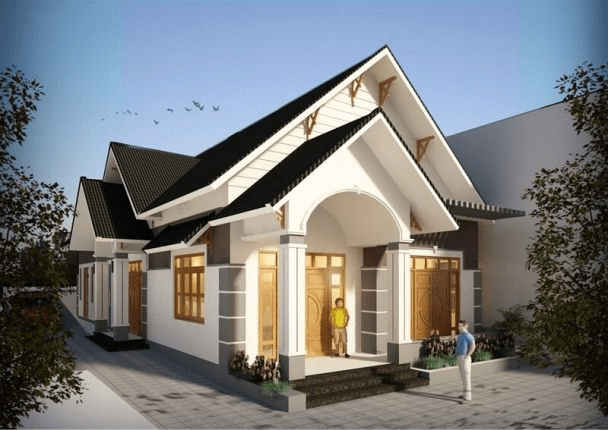Mẫu nhà cấp 4 nông thôn 250 triệu đơn giản thường sử dụng gam màu nhẹ nhàng, tạo cảm giác dễ chịu