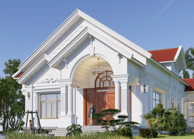 Mẫu nhà mái Thái 1 tầng tân cổ điển kết hợp hài hòa giữa đường nét cổ điển và tiện nghi hiện đại