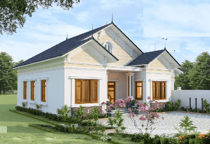 Mẫu nhà mái Thái 1 tầng chữ U phù hợp với gia chủ yêu thích không gian mở và gần gũi thiên nhiên