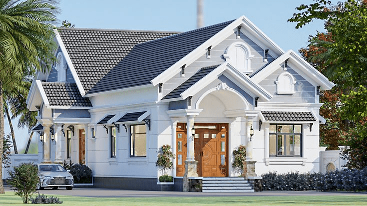 Mẫu nhà mái Thái 1 tầng tân cổ điển thích hợp cho những gia chủ yêu thích sự tinh tế và đẳng cấp
