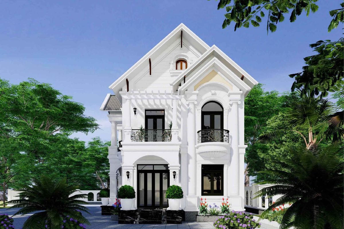 nhà mái thái 2 tầng 4 phòng ngủ cổ điển 