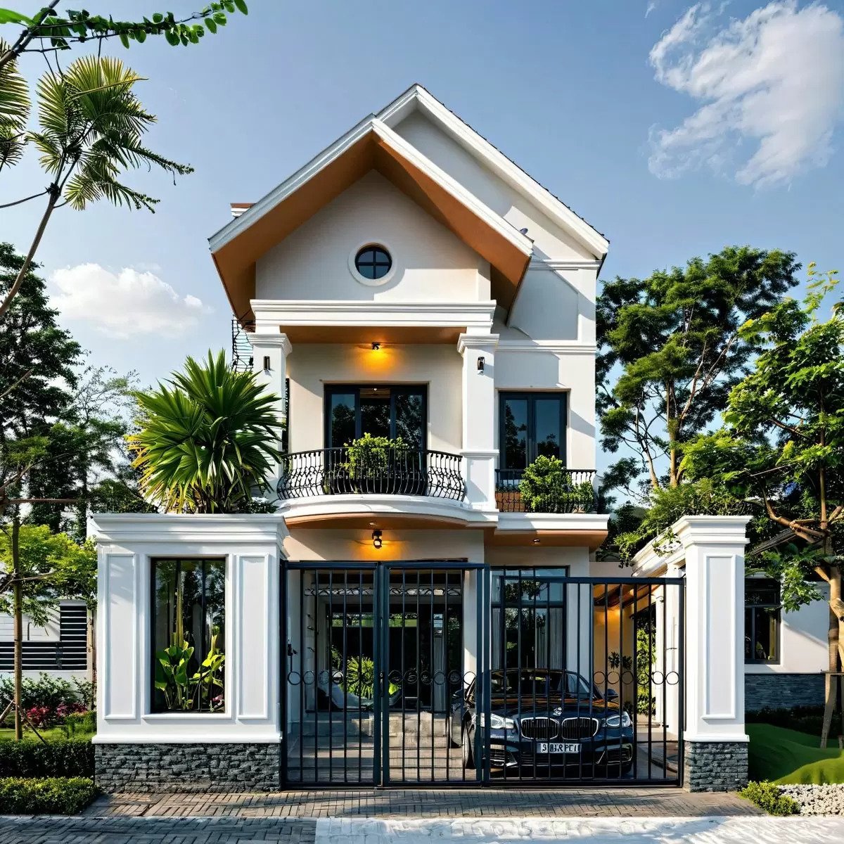 mẫu nhà mái thái 2 tầng hiện đại